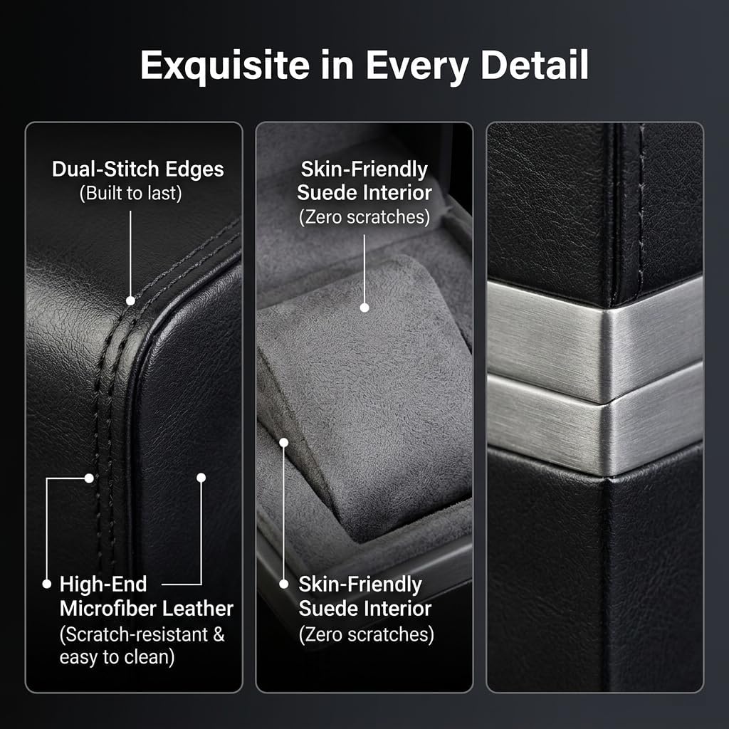 Single Watch Box, Premium Microfiber Leather Watch Case with Soft Velvet Pillow, Travel Watch Organizer & Display Gift Box for Men Women, Fits Wristwatches and Smartwatches, Elegant Black
