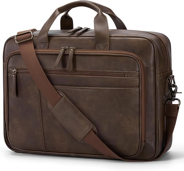 RAINSMORE Messenger Sac pour hommes 16 Sac ordinateur de poche en cuir vintage Sac ordinateur imperméable Sac Satchel rétro