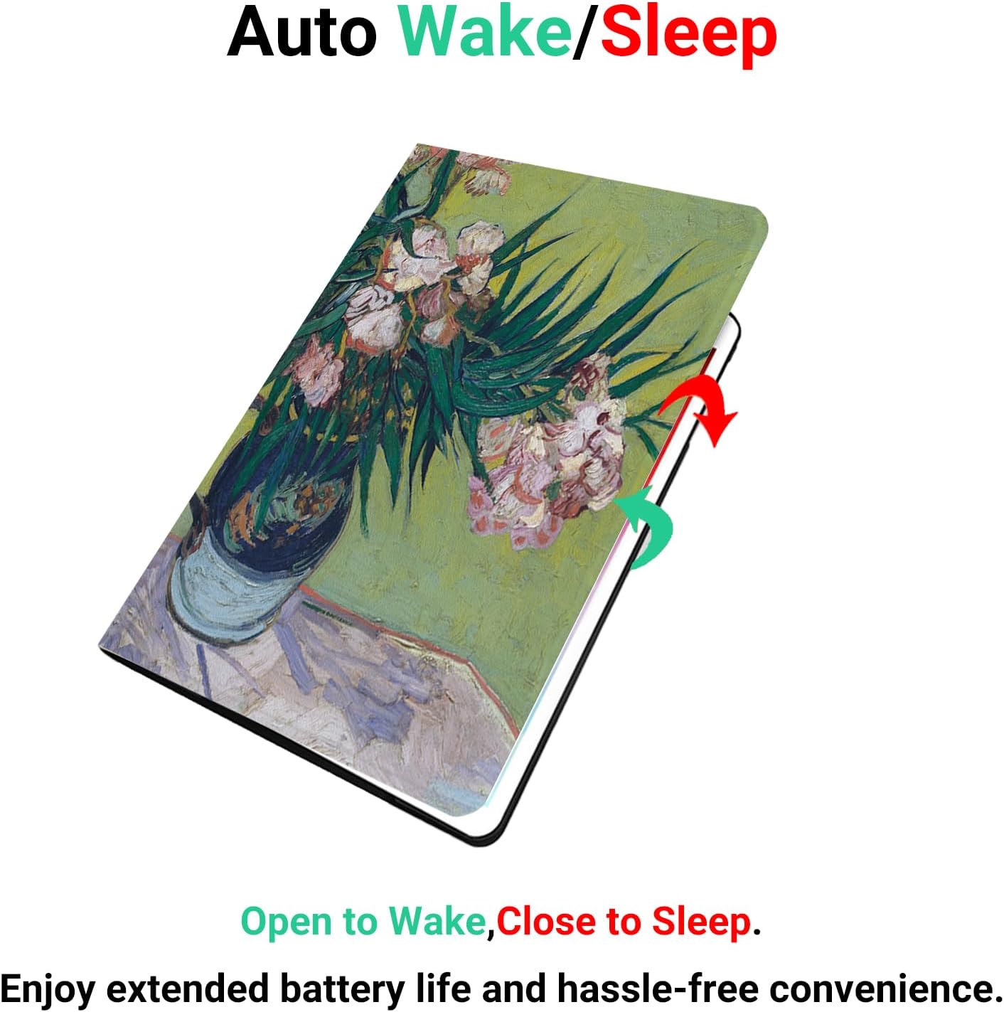 Compatible with iPad Case 11th Gen 2025 11"/10th Gen 2022 10.9“ - Folio Protective Cover with Art Design - PU Leather with Pencil Holder - Green Still Life Van Gogh Pink Oleanders