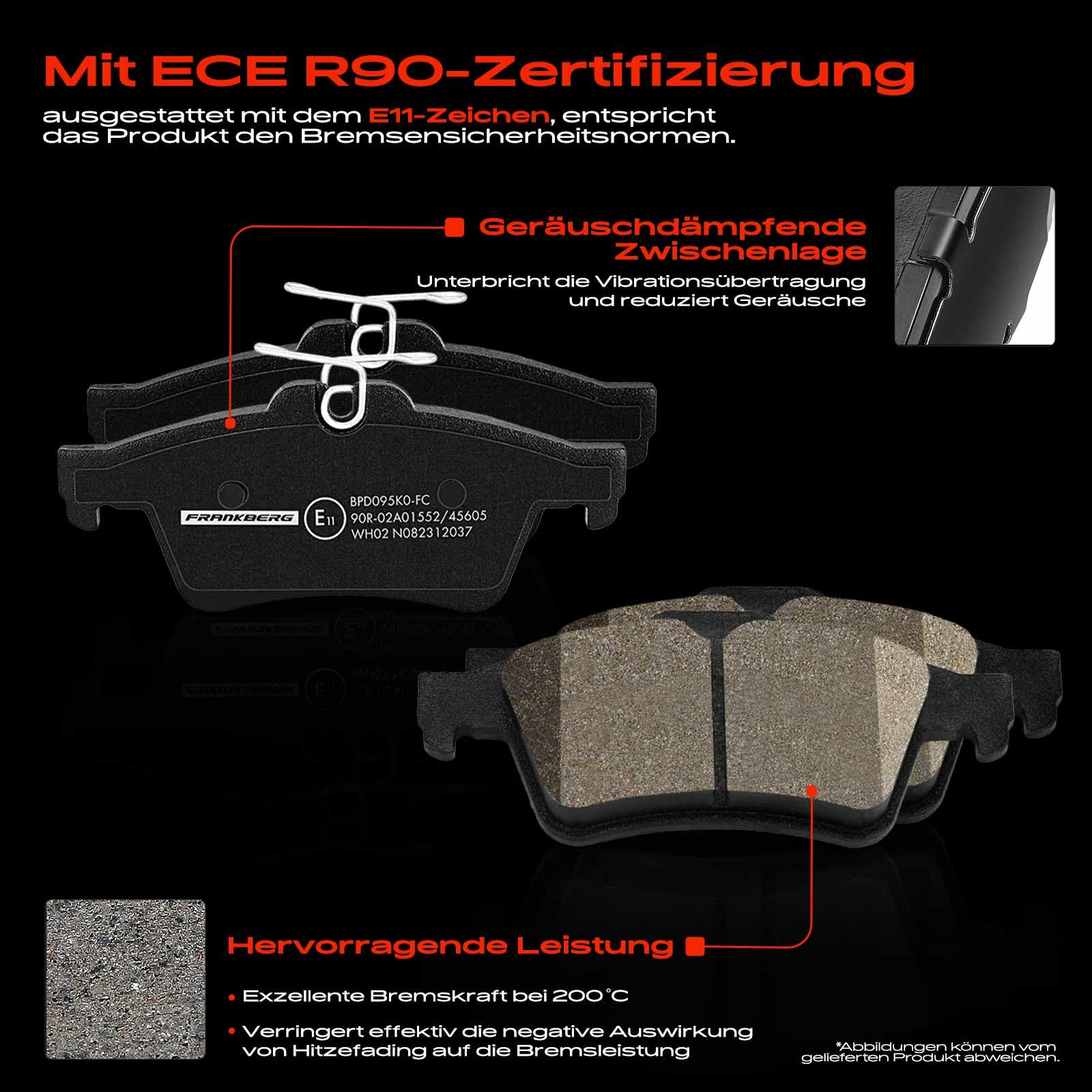 Frankberg Bremsensatz inkl. 2x Bremsscheiben + 4x Bremsbeläge Hinten Kompatibel mit Vectra C CaR.A.Van Z02 Vectra C CC Z02 Signum Z03 Replace# 13322091, 93190338