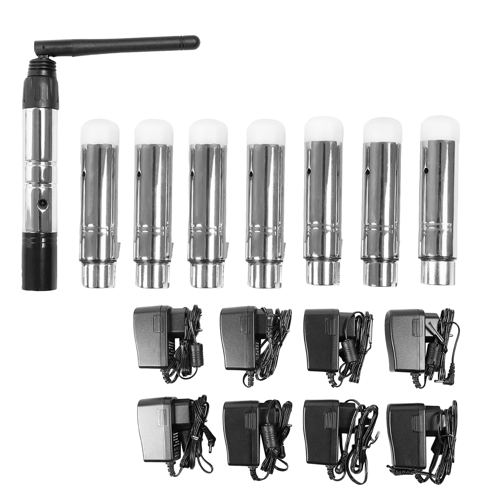 Controlador DMX inalámbrico DMX512 con 7 receptores inalámbricos, 2,4 G ISM, controlador de iluminación LED con 8 fuentes de alimentación, para luz de escenario, bares