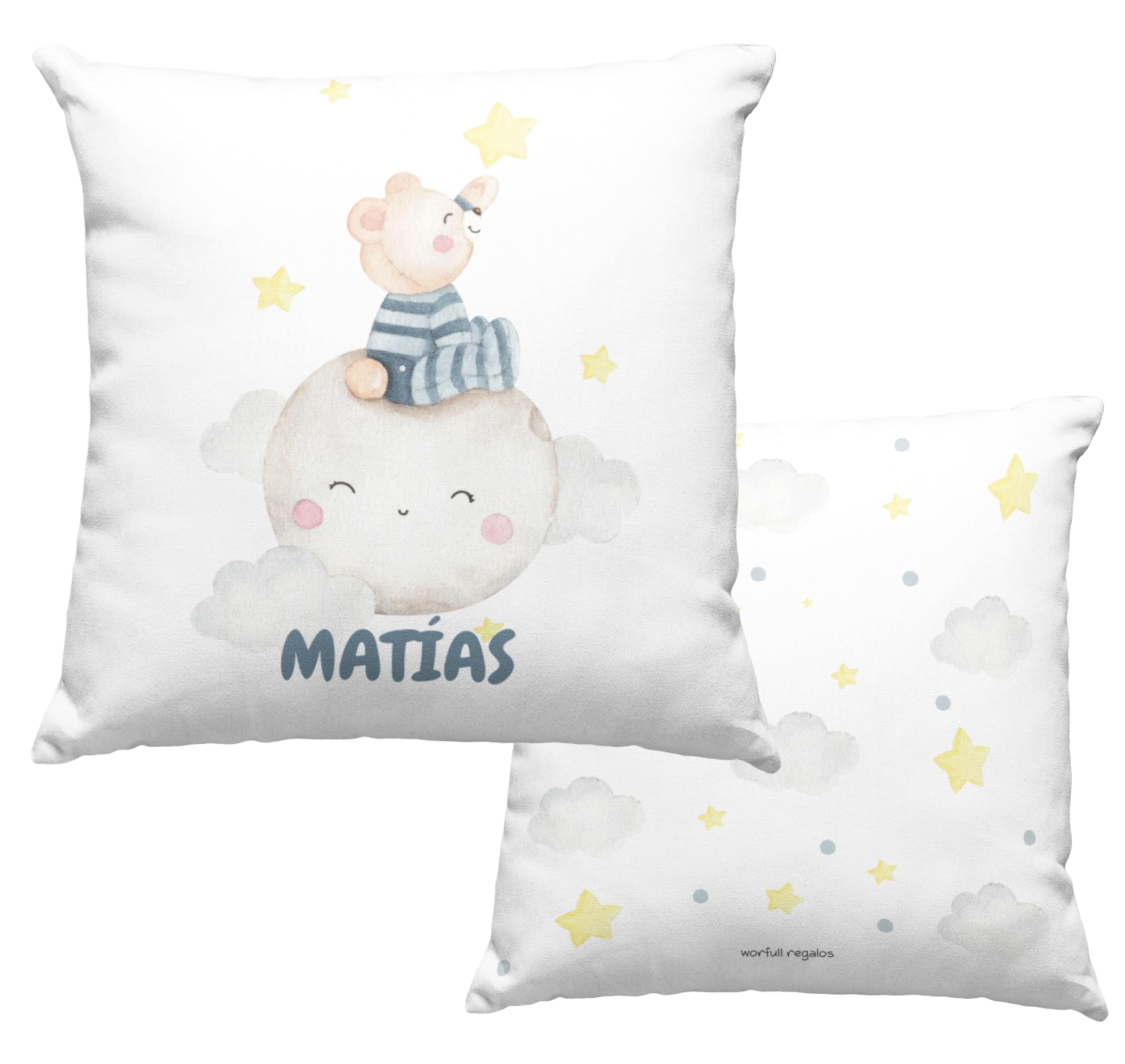 Cojín personalizado, cojín con nombre, guardería, cojín infantil, decoración infantil, cumpleaños, niños, bebé, almohada, vuelta al cole, amigos, regalo original, nacimiento. (LUNA CON OSITO)