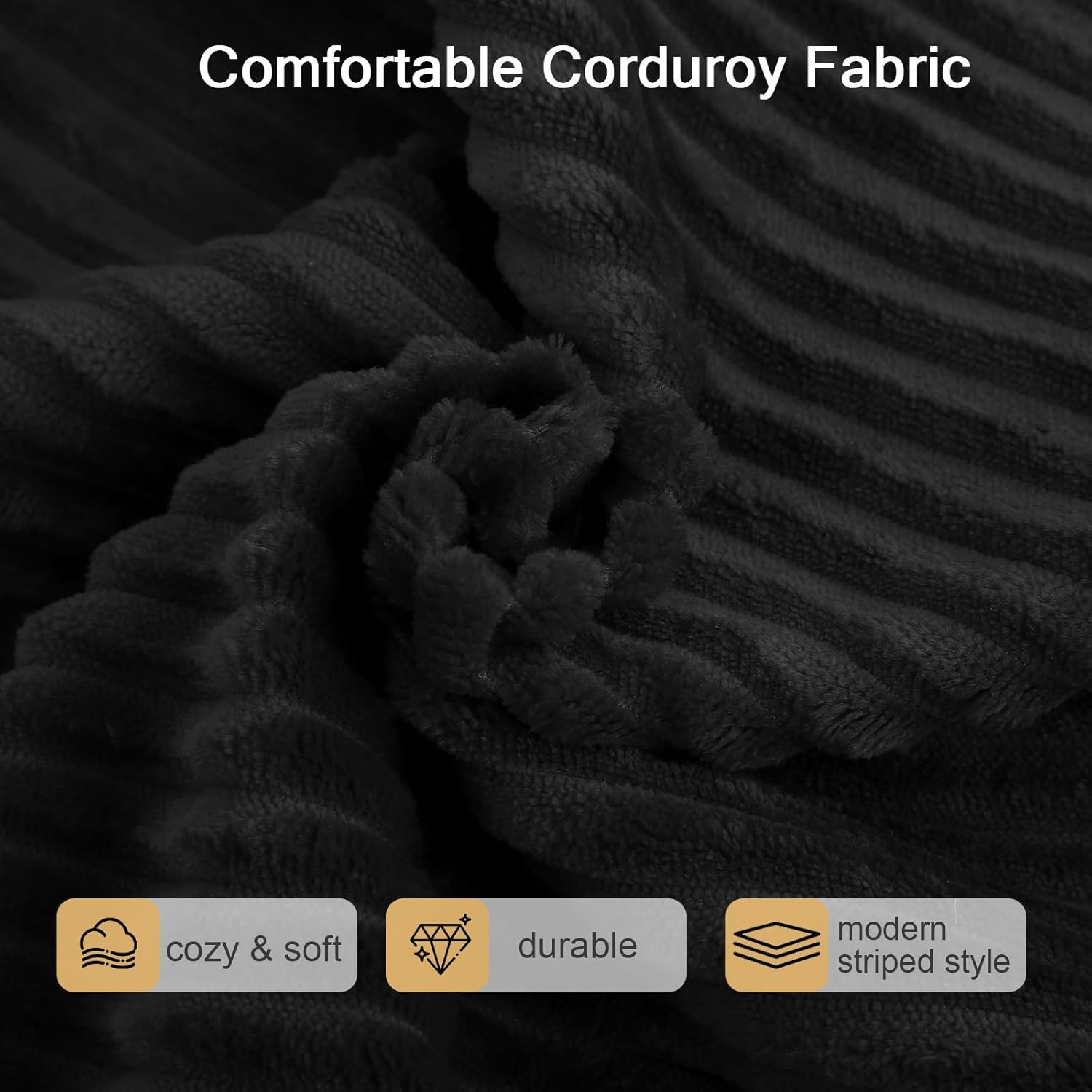 MeMoreCool Square Stuffed Pouf Ottoman Foot Rest, Corduroy Floor Pouf Foot Stool with Foam Chunk Filling, Soft Stuffed Ottoman Footrest for Living Room, Black