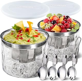 LIMOEASY Chilled Dip Bowl (2 Pack), 25oz Ice Serving Bowl with Lid for P...