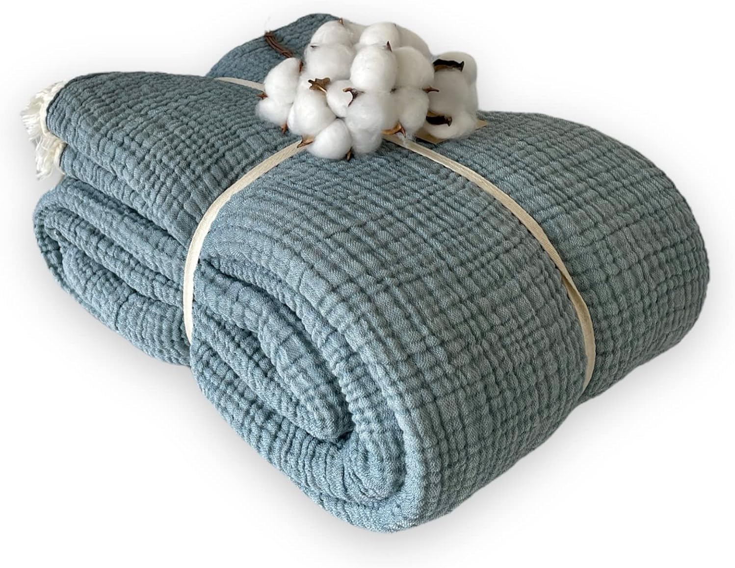 100% Muslin Cotton Pillow Shams, 4 Layers Soft Turkish Cotton Pillowcases, Pillowcase ONLY – No Blanket or Bedspread Included, Blue with Size Options (Two Pillowcase 20x27 Inches)