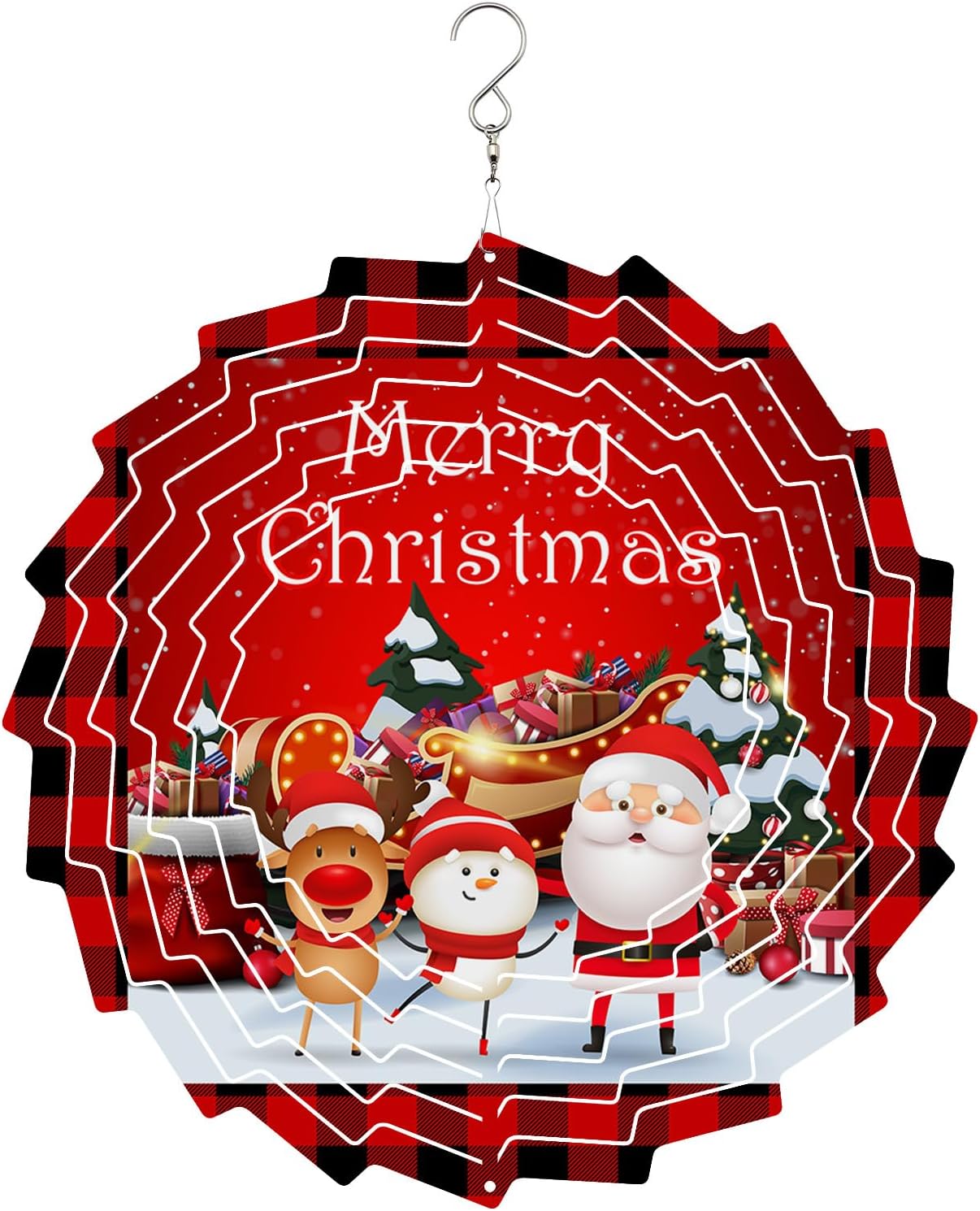 Wind Spinners for Outdoor 8in, Merry Christmas Santa Claus Deer Black Red Buffalo