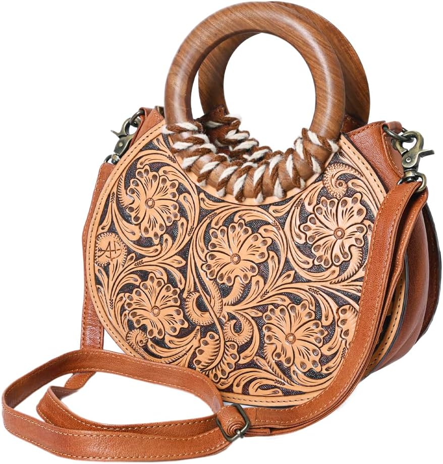 American Darling Hand-Tooled Western Leather Clutch Bag with Floral Carving | Genuine Leather Purse for Everyday & Travel