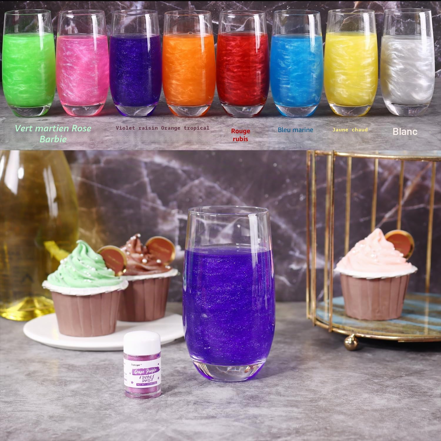 Paillettes comestibles violettes pour boissons, cocktails, gâteaux, vodka, qualité alimentaire, 4 g, sucre, poudre brillante