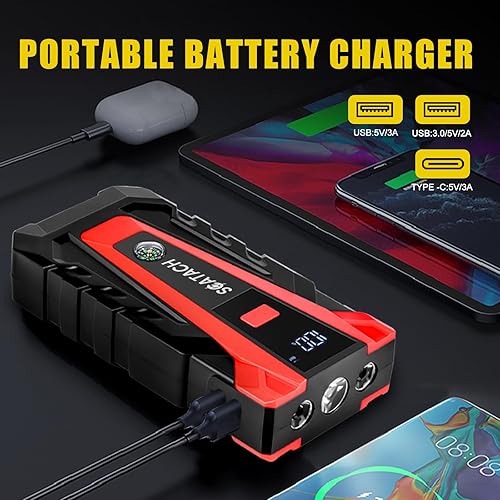 Miniatura 3 de Arrancador de batería de coche 011 3000A, batería de arranque de 12 V (hasta 9.0 L de gasolina y motor diesel de 7.0 L), caja de salto portátil con