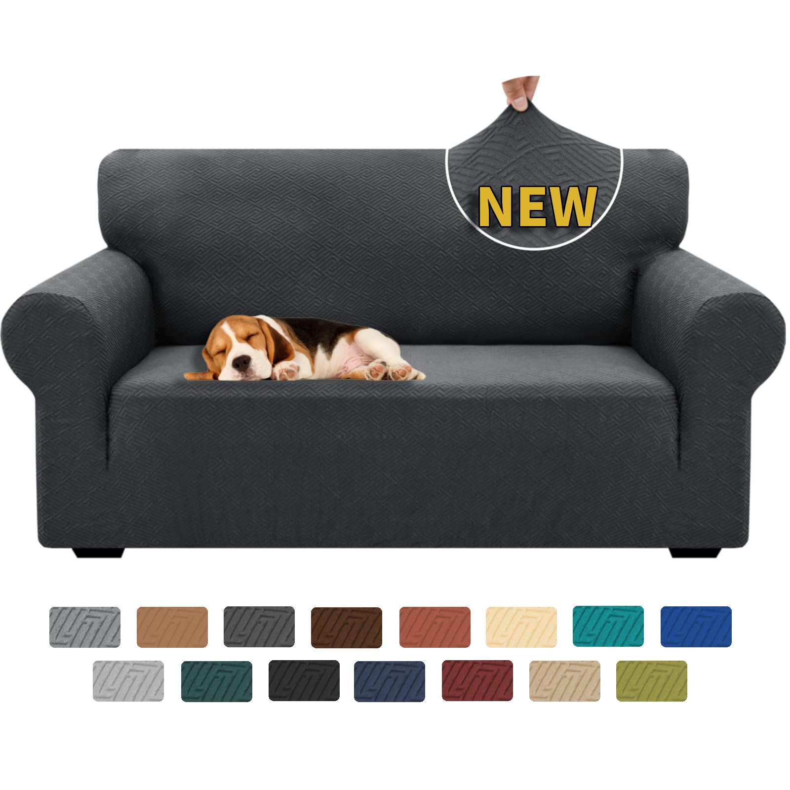 XINEAGE Copridivano 2 Posti Elasticizzato, Fodere Copridivano con Braccioli per Il Soggiorno, 1 Pezzo Copridivani Universale, Copri Divani Antiscivolo per Cani, Animali Domestici, Grigio Scuro