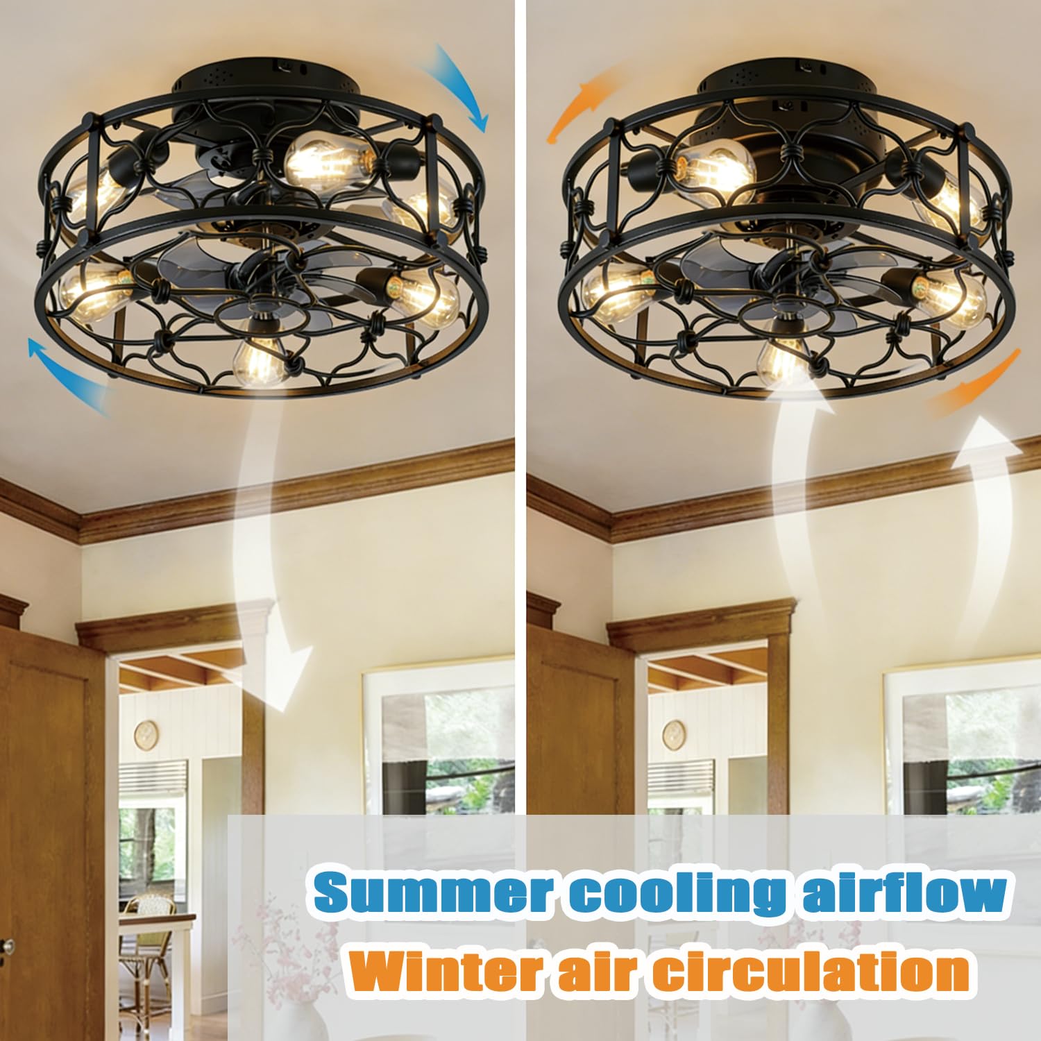 Deckenventilator Mit Beleuchtung, 50cm Retro Industrial Stil Deckenventilatoren mit Lichtern, E27 mit Fernbedienung, 6 Geschwindigkeiten Ventilator Deckenleuchte, Für Wohnzimmer Schlafzimmer