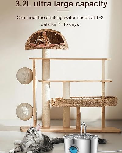 Miniatura 5 de Pawdrate - Fuente de agua para perros, fuente de agua filtrada súper silenciosa, cuenco de acero inoxidable para mascotas de 3.2 l108 onzas, con