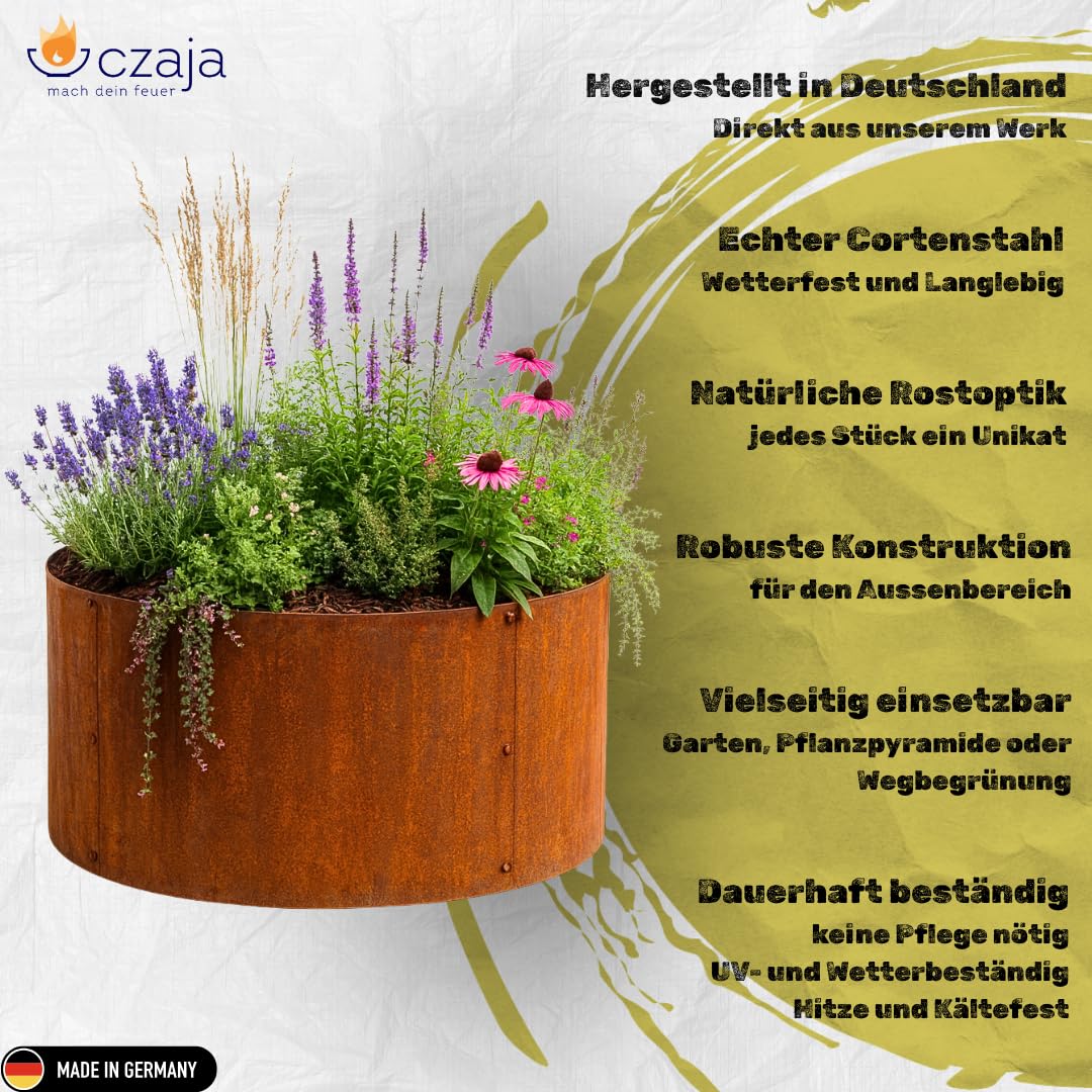 Czaja Pflanzring Cortenstahl 80 x 40 cm | Runde Beeteinfassung & Beetumrandung für den Garten – Wetterfest
