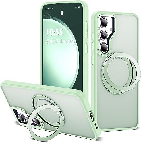 Miniatura 74 de Funda para Samsung Galaxy S25 con soporte de anillo magnético giratorio de 360°, compatible con protección militar Mag-Safe, a prueba de golpes,