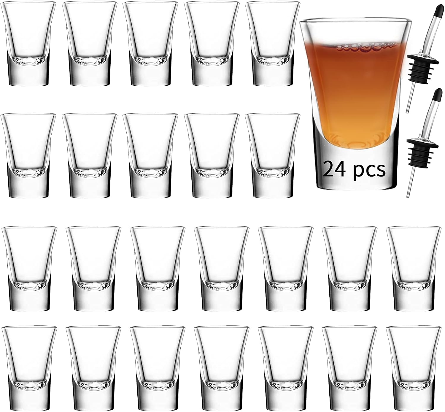 Shot Glass Set of 24-1.2oz/35ml Clear Shot Glass with Heavy Base, Rock Shot Glasses bulk for Cocktail, Vodka, Espressos, Liqueurs, Tequila and Desserts