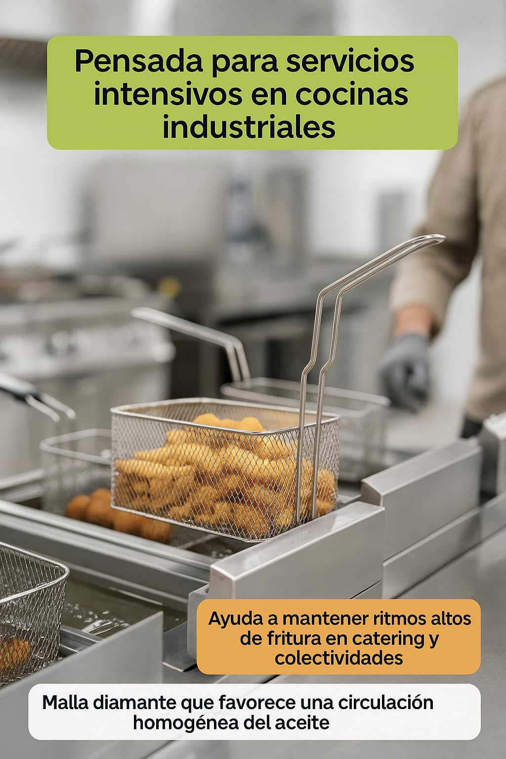 CubetasGastronorm ® Cesta Freidora 230x330x145 Mm Acero Reforzado Malla Diamante Gas Coccion Recambio Profesional Compatible Con Freidoras Macfrin Cocina Industrial Hosteleria Taller Hogar Fuerte