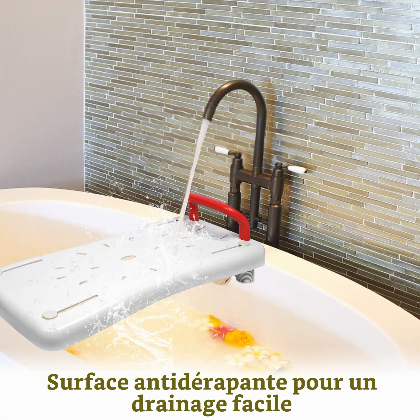 HENGMEI Siège de bain, pour personnes âgées, baignoire, aide à l'entrée, siège réglable en plastique, pour adultes, planche de douche avec porte-savon et poignée, poignée noire