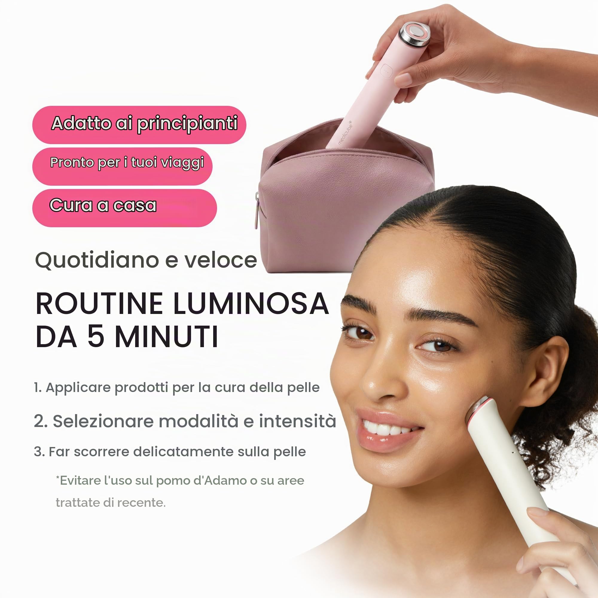 medicube Mini Booster Pro Plus | Dispositivo Viso per Luminosità, Effetto Lenitivo & Elasticità, 3 Modalità, Dispositivo Portatile per Skincare Coreana, Rosa
