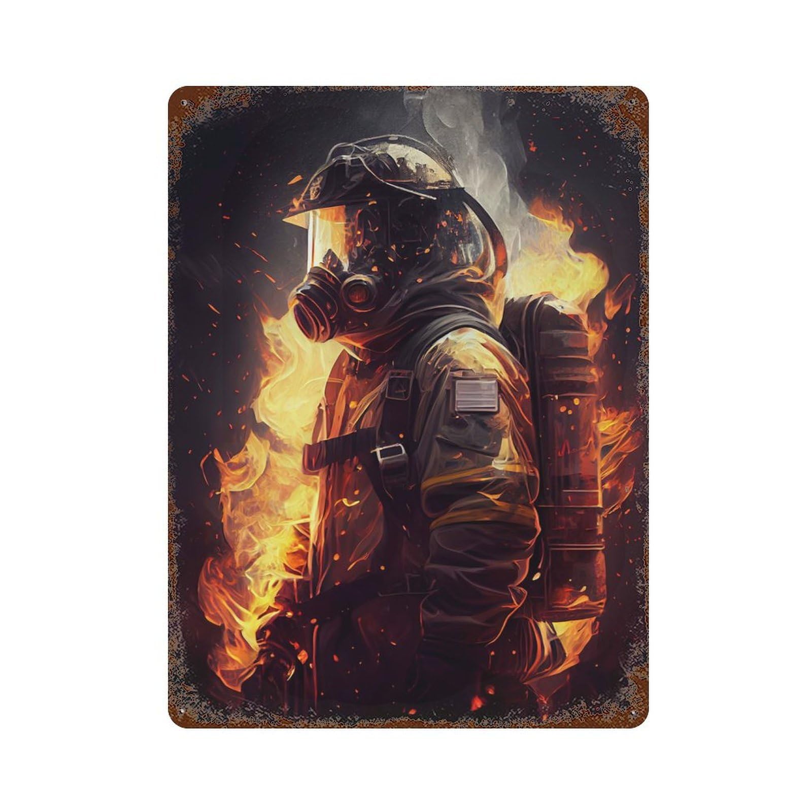 Firefighter Firefighters Rusty Metal Tin Sign 15.7"x11.8", for Shed, Workshop And Garage Wall Decor, Shabby Chic Decor