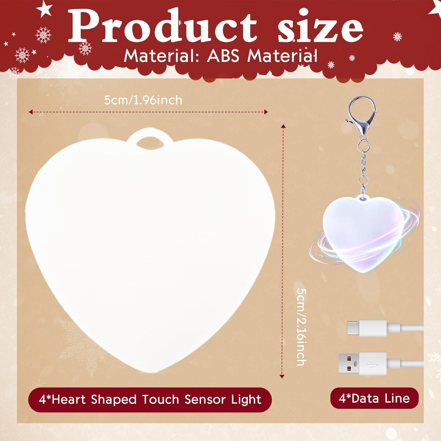 Purse Light with Heart Lamp Handbag Keychain for Inside Bag Smart Sensor Night Flashlight for Women, Shaped Glowing Love Wallet Light, Touch Compact Led Mini Lamp USB Rechargeable (4 PCS) - Image 3