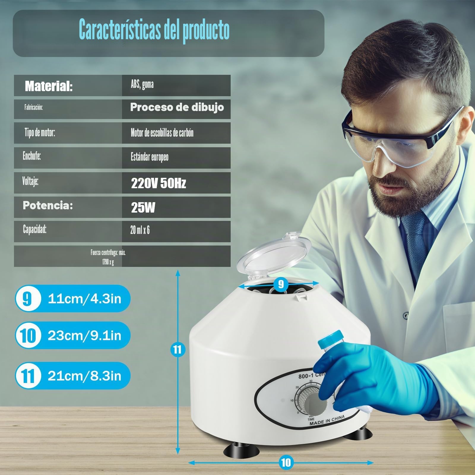 Centrífuga de laboratorio 220 V 4000 rpm 20 ml plasma sanguíneo 10 cm