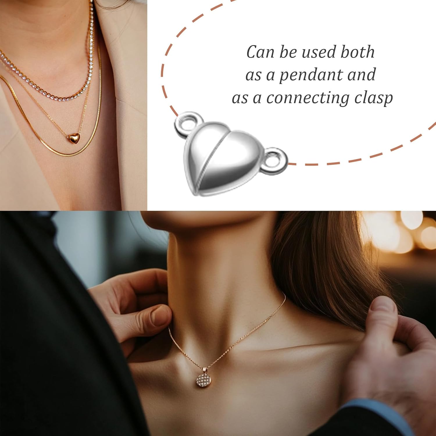 40 PCS Heart Shaped Metal Magnetic Clasps Accessories Gold Silver Color Love Buckle Pendant Necklace for Magnetic Breakaway Clasp for DIY Making Jewelry Accessories - Image 4