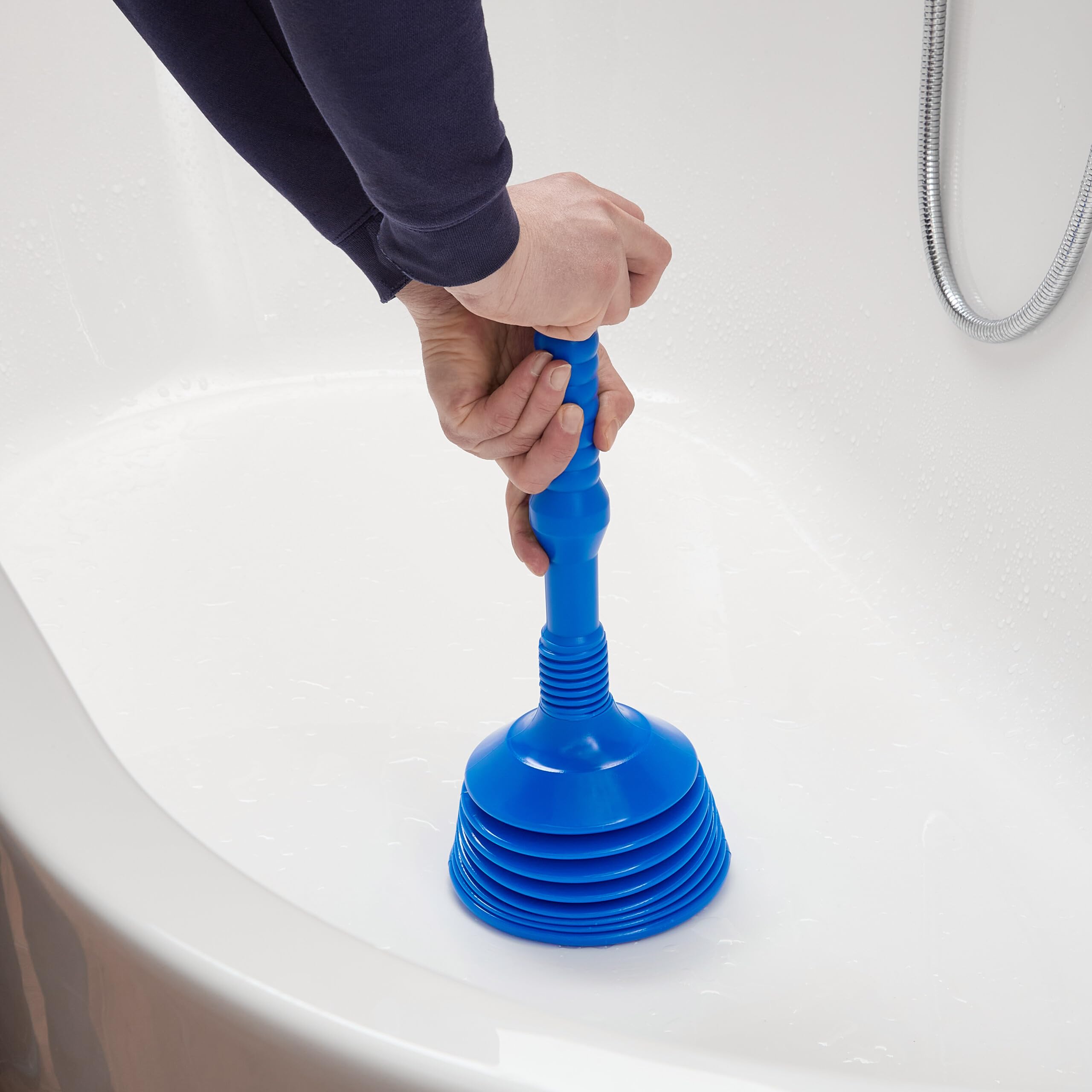Relaxdays Déboucheur à Ventouse, HxD : env. 49x15,5 cm, débouche évier, Baignoire, Douche, Pression, en Plastique, Bleu