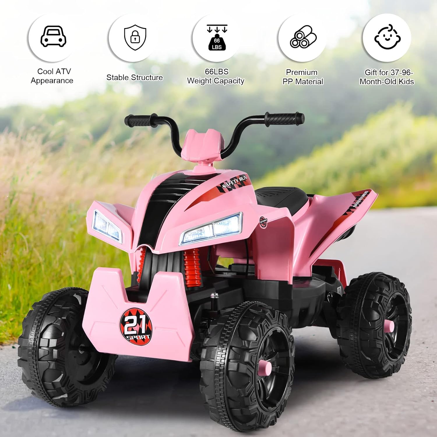 Costzon Kids ATV, 12V Battery Powered Electric Vehicle w/ LED Lights, 4-Wheel Suspension, Music, Story, USB, MP3, Extended Seat, Ride on Car 4 Wheeler Quad for Boys & Girls Gift, Ride on ATV (Pink) : Toys & Games