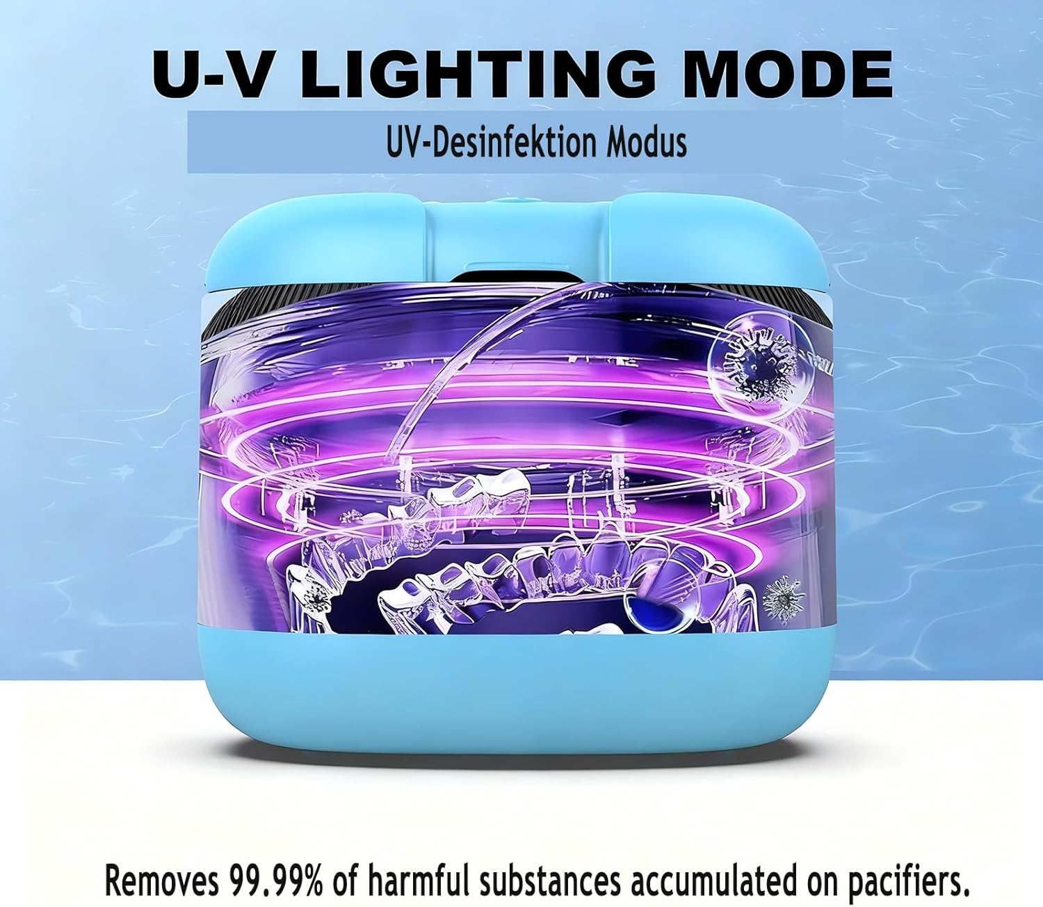 Ultrasonic Pacifier Cleaning and UV-C Machine, High-Frequency Vibration Deep Cleaning and UV-C Safe Cleaning 2 Time Settings (60s and 180s) with Fan