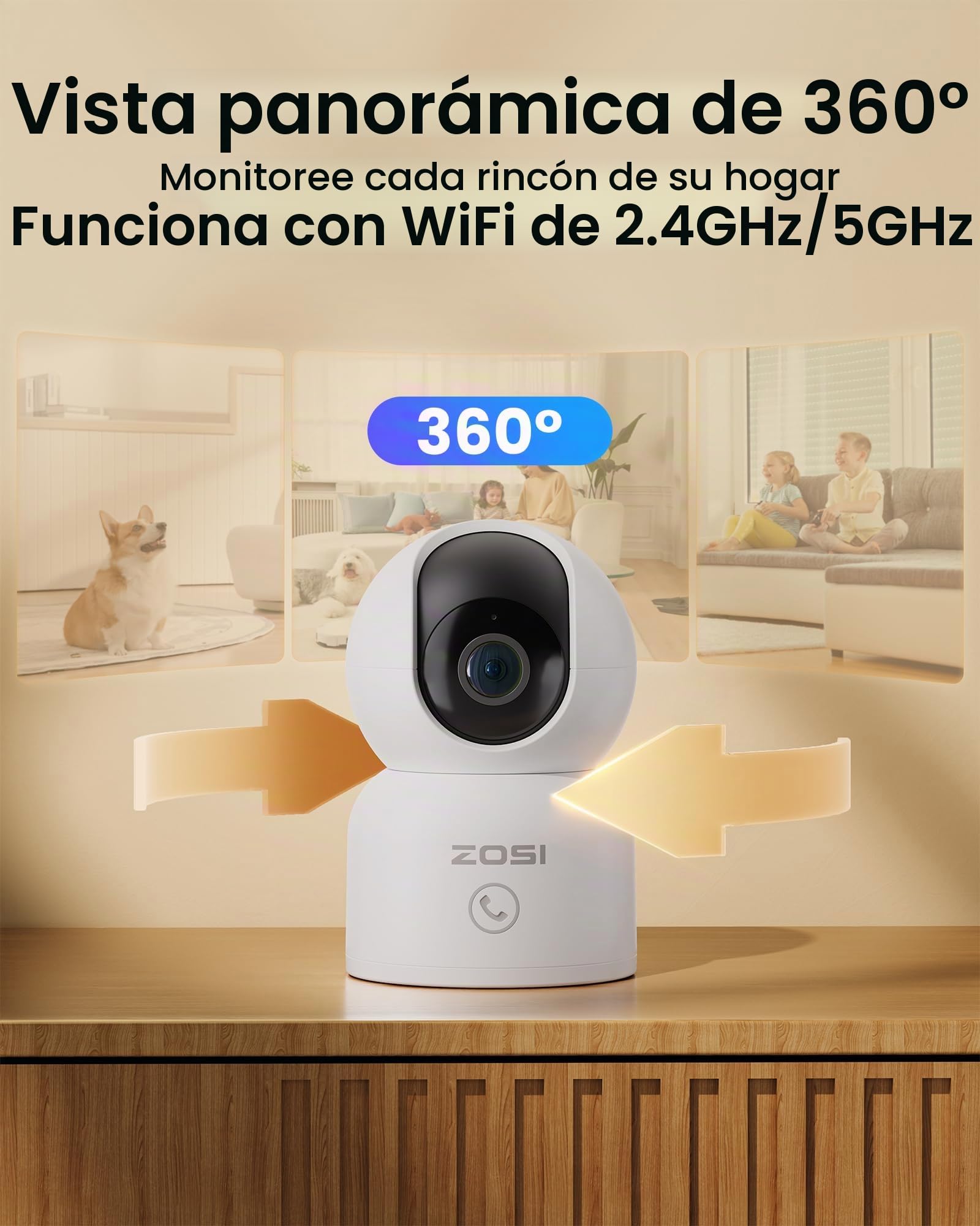 ZOSI C518 3MP Cámara Seguridad WiFi Interior 4pcs Cámara IP 2,4G/5G WiFi, Pan 355° Tilt 108°, Seguimiento de Movimiento, Vigilancia para Niño Anciano, Audio Bidireccional, Llamada con un Clic