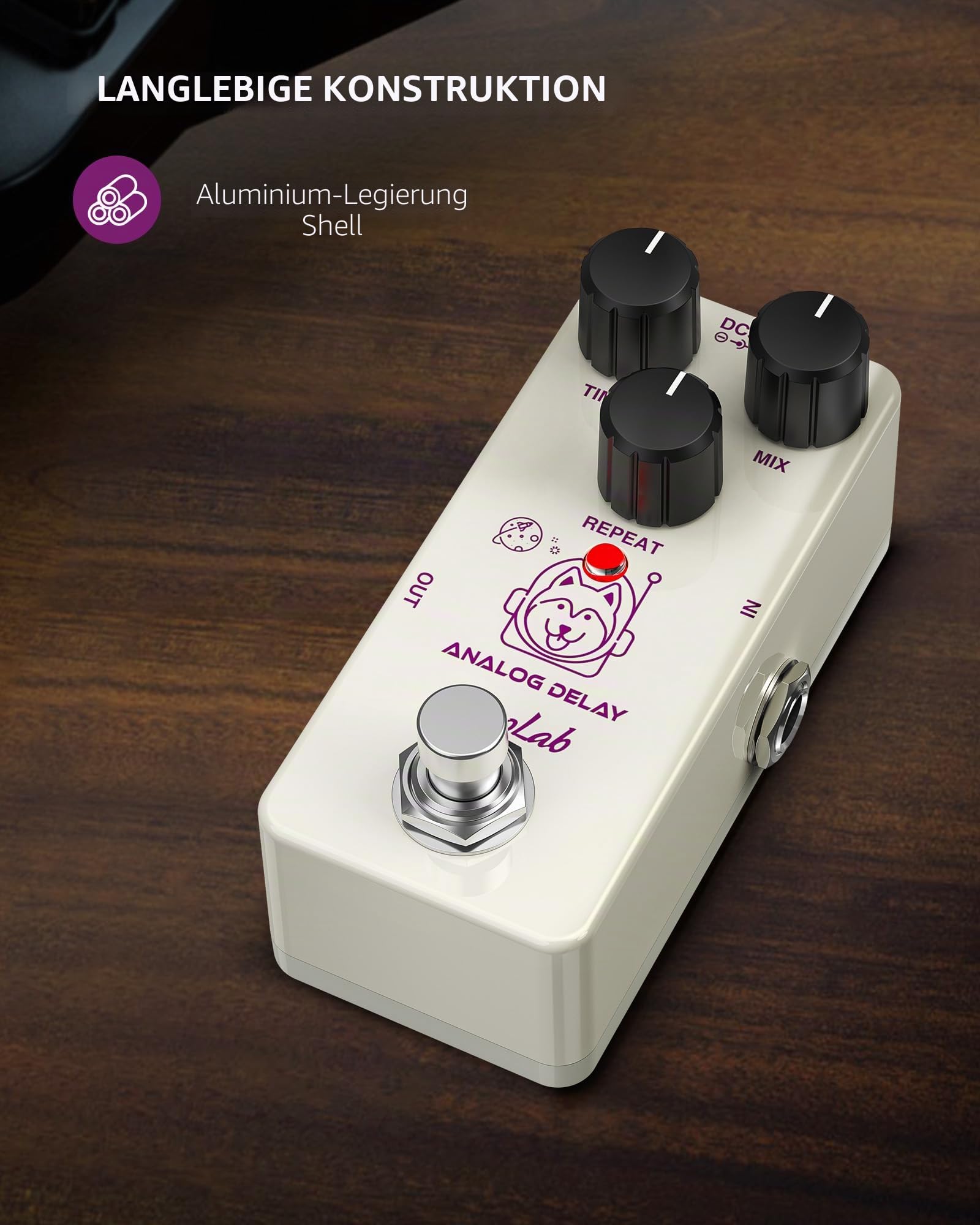 POGOLAB Delay Pedal Gitarre, Bassgitarren-Pedal mit Time-Mix-Repeat, Gitarrenpedal mit Art Design Aluminiumlegierungsgehäuse True Bypass, Analoge Gitarren-Effektpedale für alle Arten von Musik