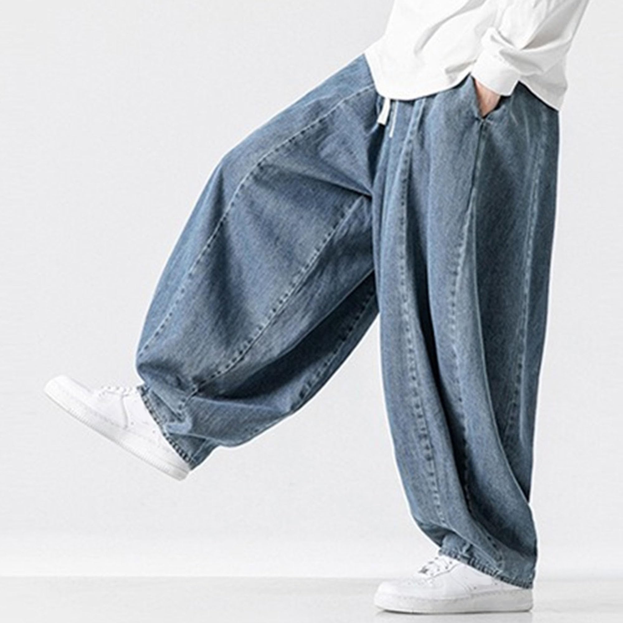 Maiyifu-GJ Men's Wide Leg Big Tall Jeans Straight Leg Fashion Denim Pants Relaxed Fit Hip Hop Casual Jean Trousers (Black,3X-Large)