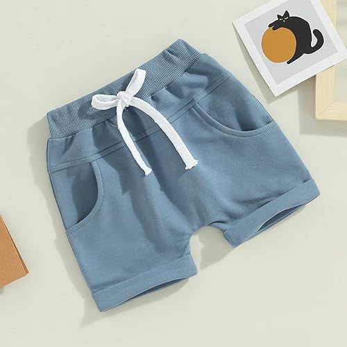 Miniatura 4 de Paquete de 3 pantalones cortos y largos para niños y niñas, elásticos, casuales, color sólido, cintura elástica