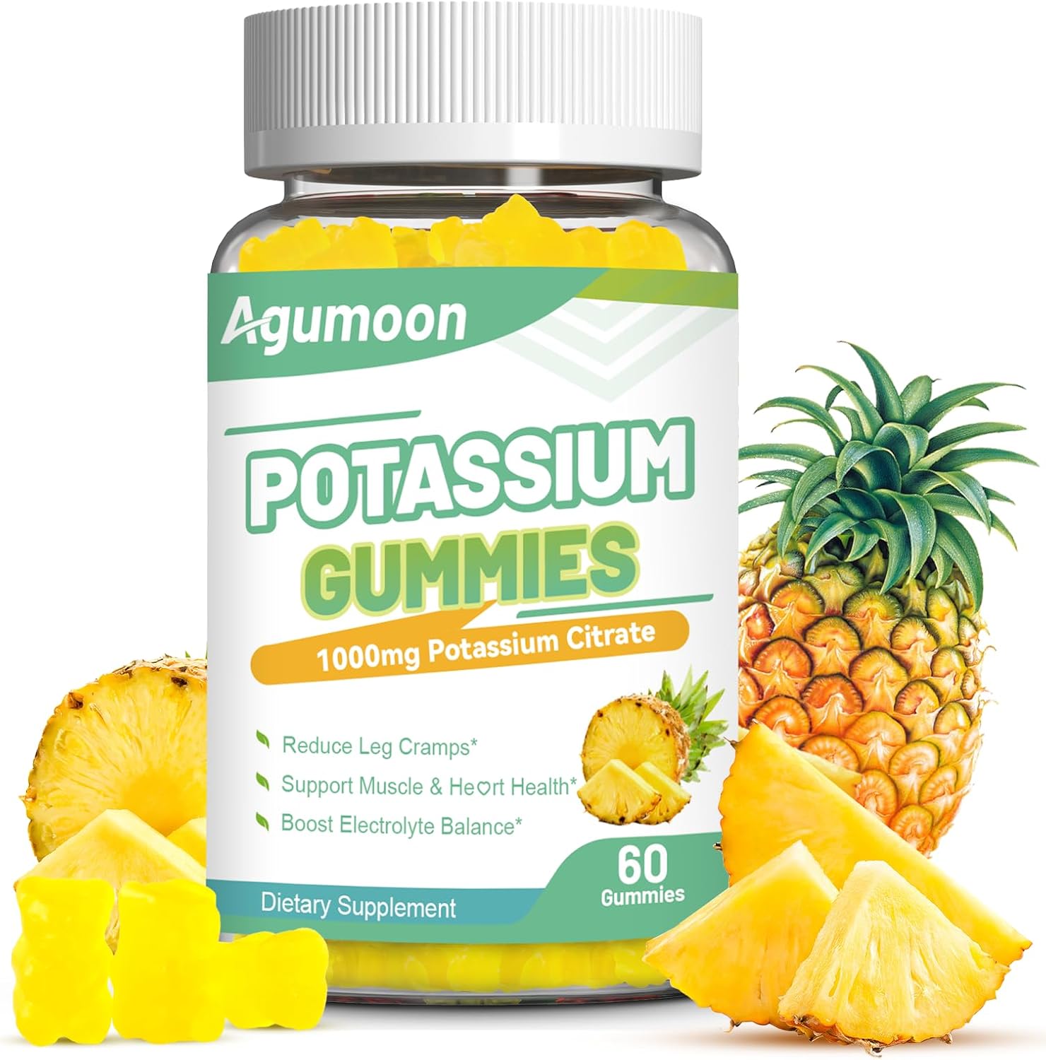 Potassium Gummies 1000mg, Potassium Citrate Gummies for Adults Women & Men, Chewable Potassium Supplement Support Leg Cramps & Muscle Health - Sugar Free, Vegan,60 Count