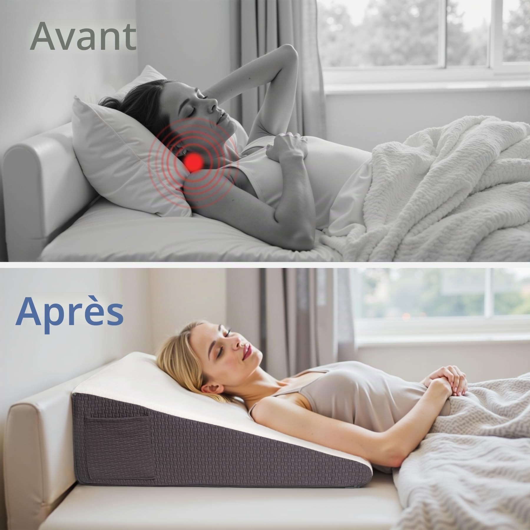 Exsnugy Oreiller Cale Triangulaire Surélevé de 19 cm pour Lit, Appui-tête pour Soulager le Reflux Acide, Sommeil, Post-Opératoire, Soulagement des Douleurs Dorsales, Ronflements, Dessus en Mousse à