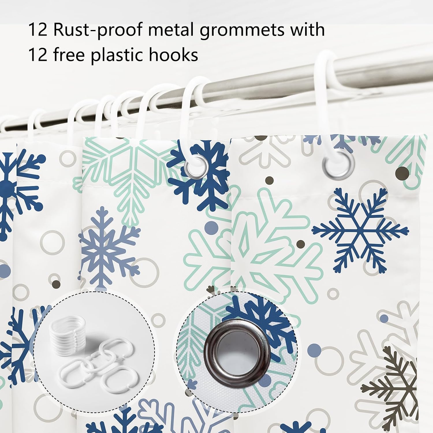 MEHOFOND Winter Shower Curtains for Bathroom Blue Snowflake Shower Curtain Christmas Bathroom Decor Winter Holiday Washable Durable Fabric Bathroom Curtains 72x72 Inch