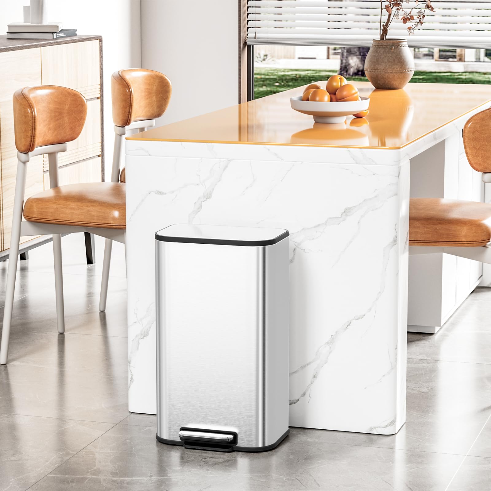 Clevich Mülleimer 30L mit Stahlkorpus und Soft-Close-Funktion, Deckel mit Edelstahloberfläche, abnehmbarem Inneneimer und Fußpedal, Treteimer für Küche, Wohnzimmer und Büro - Silber