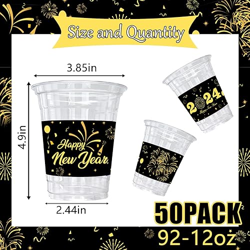 Miniatura 2 de 50 tazas de fiesta de Año Nuevo, 12 onzas, 2024, desechables, de plástico transparente, para fiesta de Año Nuevo, suministros de decoración de