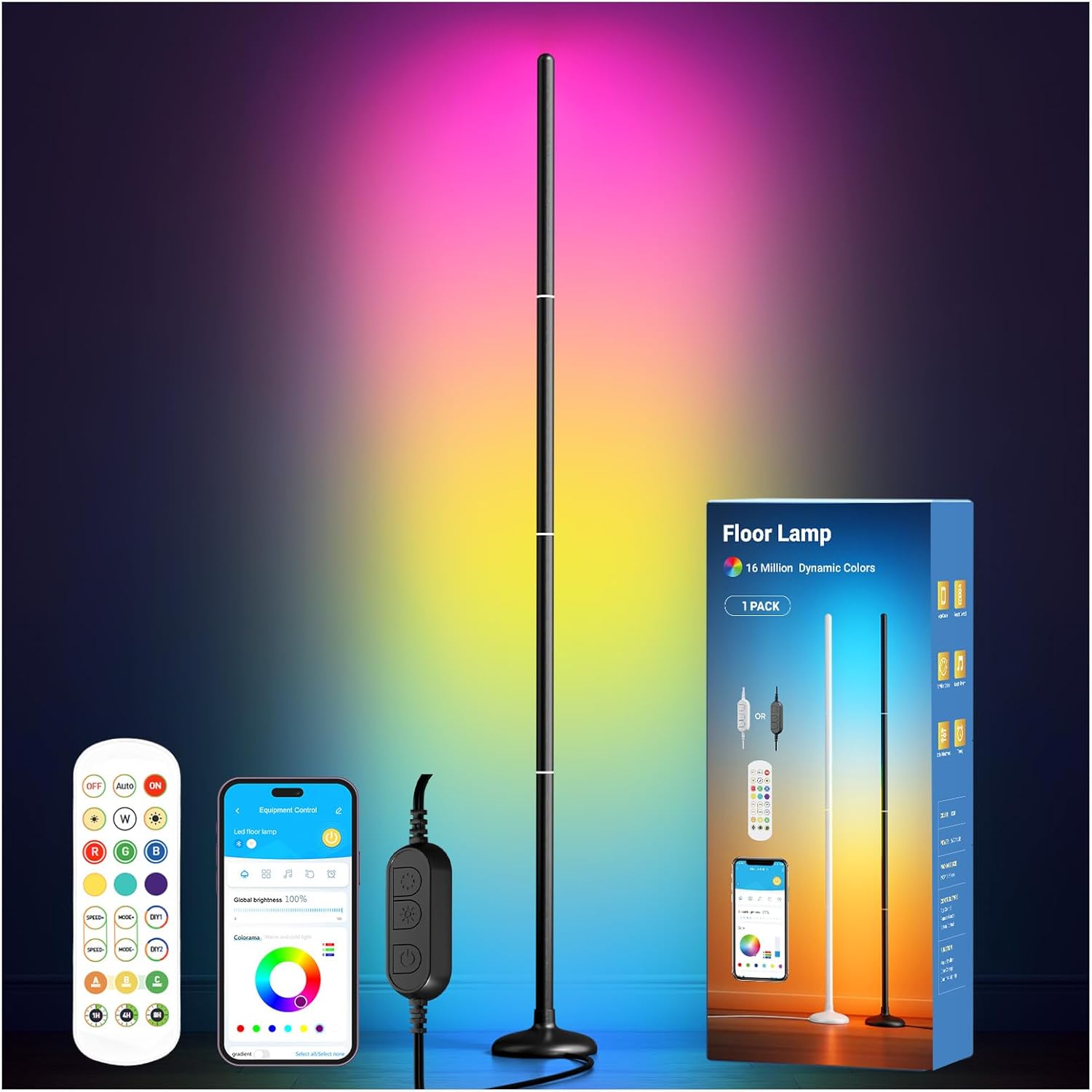 DAYBETTER Floor Lamp, LED BGRIC Smart Corner Lights, Standing Floor Lamps for Bedroom with APP and Remote, Music Sync and 16 Million Colors, Ambient Lighting for Home Decor(Black)