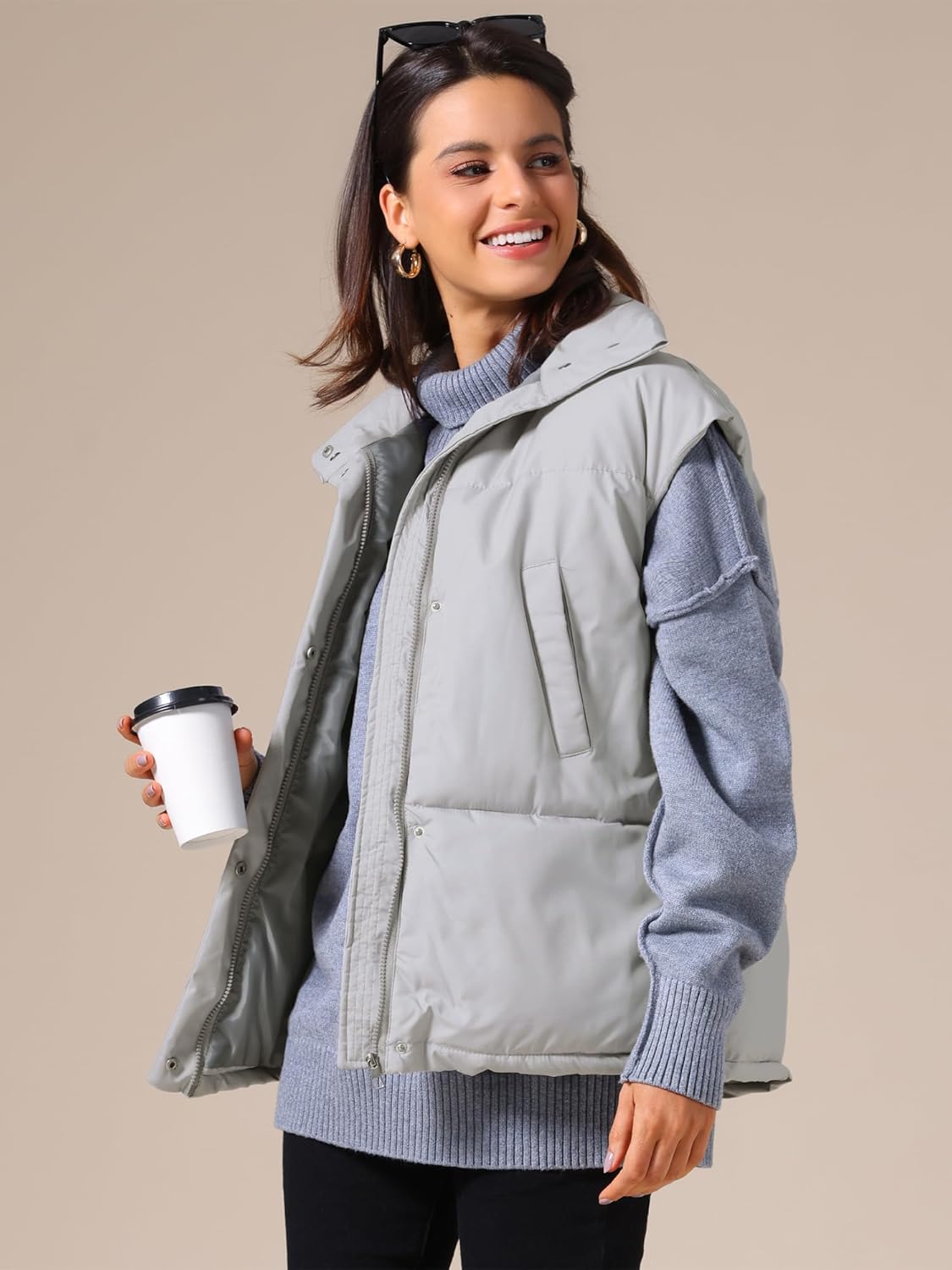 Allegra K Women's Puffer Vest Stand Collar Sleeveless Winter Lightweight Vests Warm Padded Jacket Coat - Image 2