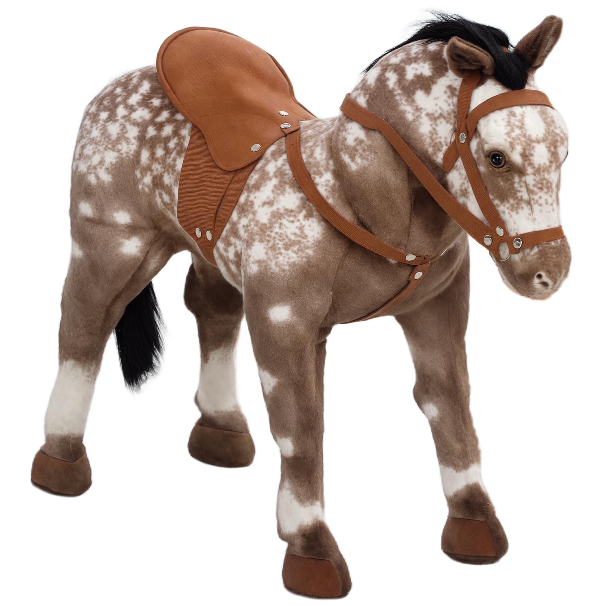 Qaba Ride on Horse, Riding Horse with Neighing Sound, Saddle, Ride on Animal for Kids Boys Girls 3-8 Years Old, Brown