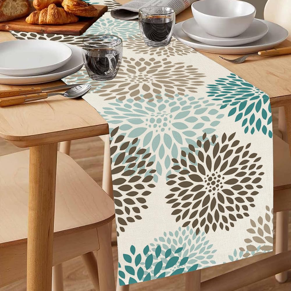 Chemin De Table Moutarde Jaune Dahlia 40x140cm - Décoration Moderne Lavable