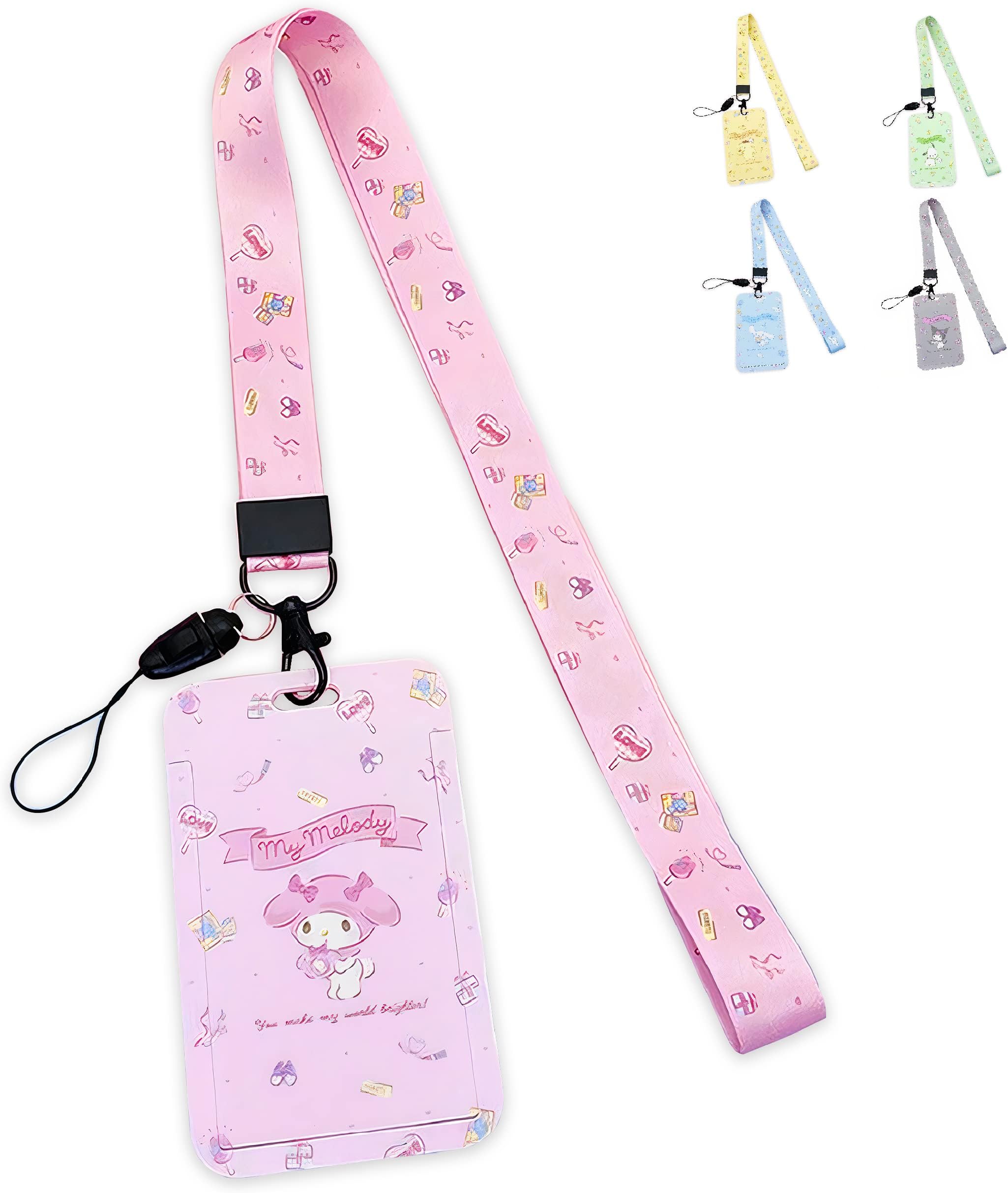 MEADOWMEADOW Kawaii Lanyard ID Holder My Melody Cute Badge Credit Card Case Neck Pouch Wallet Pink School Supplies for Students Teachers Teens Boys Girls Women Nurse