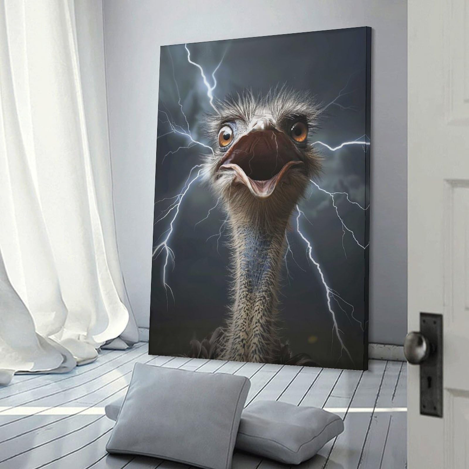 Junmoney Ostrich Lightning Wall Picture Print 16x24inch(40x60cm), for Home Office, Desk Area Or Studio, Home Office Artwork with Decorative Appeal