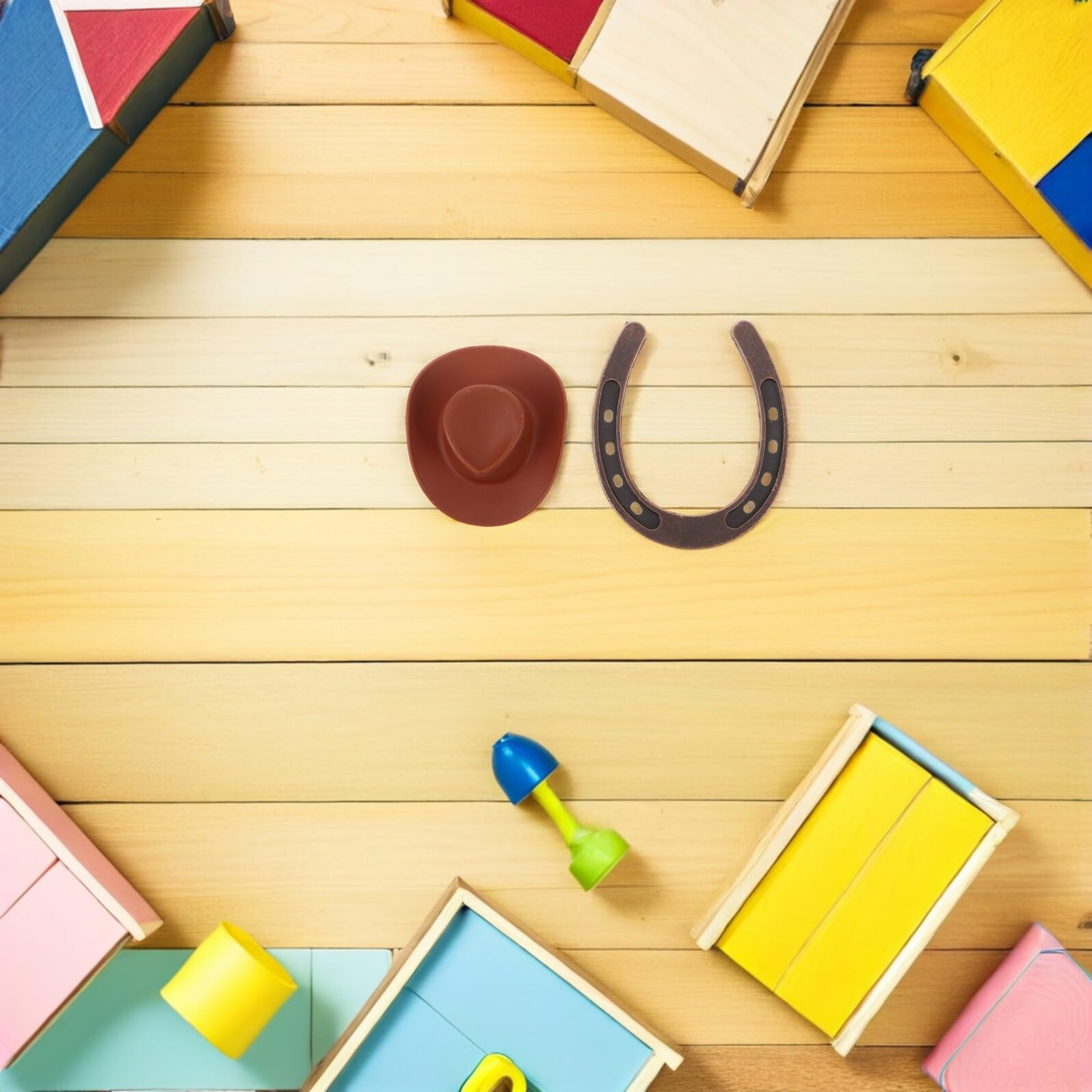 Juego de Decoraciones para Fiestas del Oeste 12 Herraduras de Plástico Pequeñas y 12 Mini Sombreros de Vaquero, Adornos para Cumpleaños y Celebraciones Temáticas, Decoración Ligera