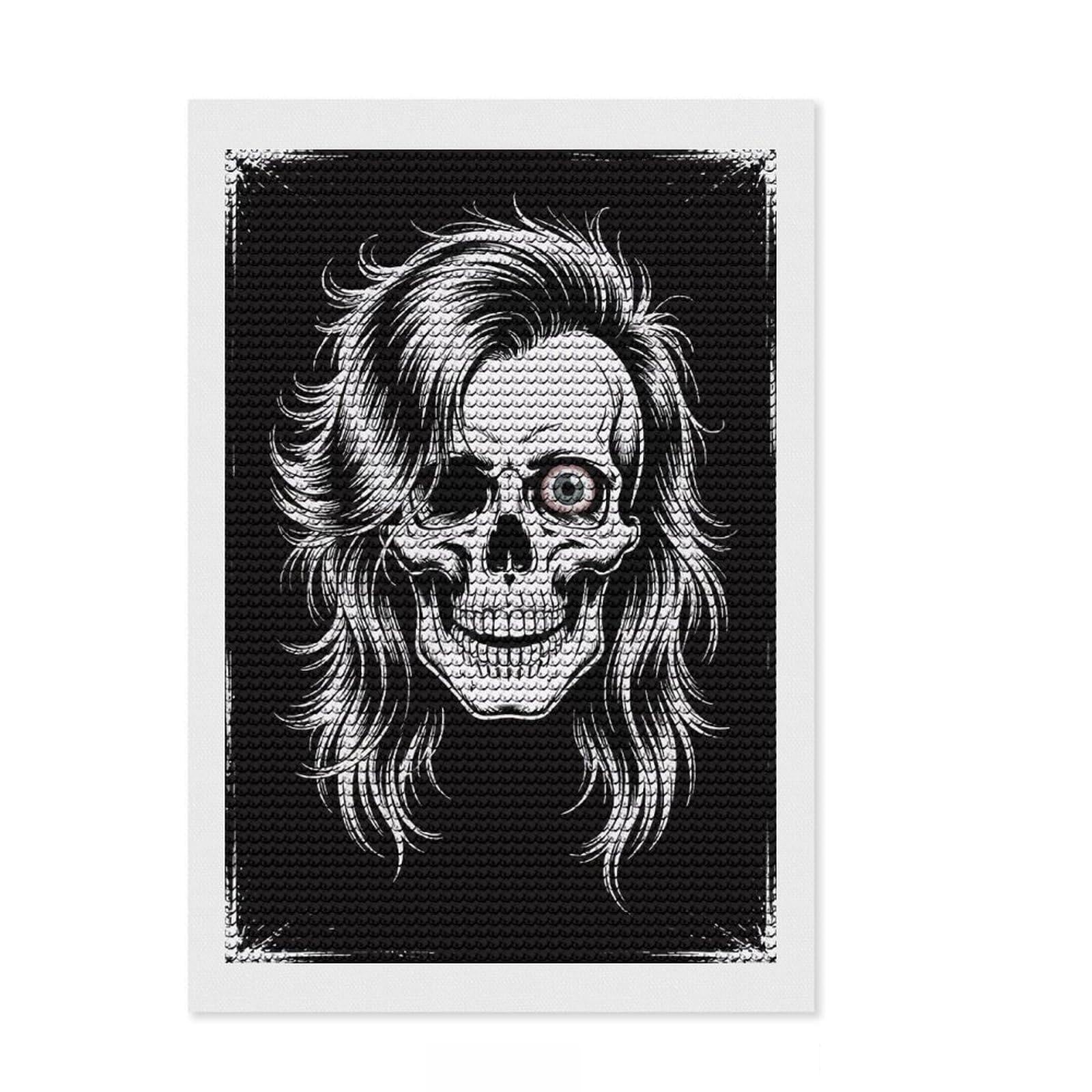 Junmoney Skull with Hair and One Eye Full Drill Diamond Painting Kit 8"x12", for Adults, Living Room Decor, Enjoyable At-Home Hobby, Gift Idea