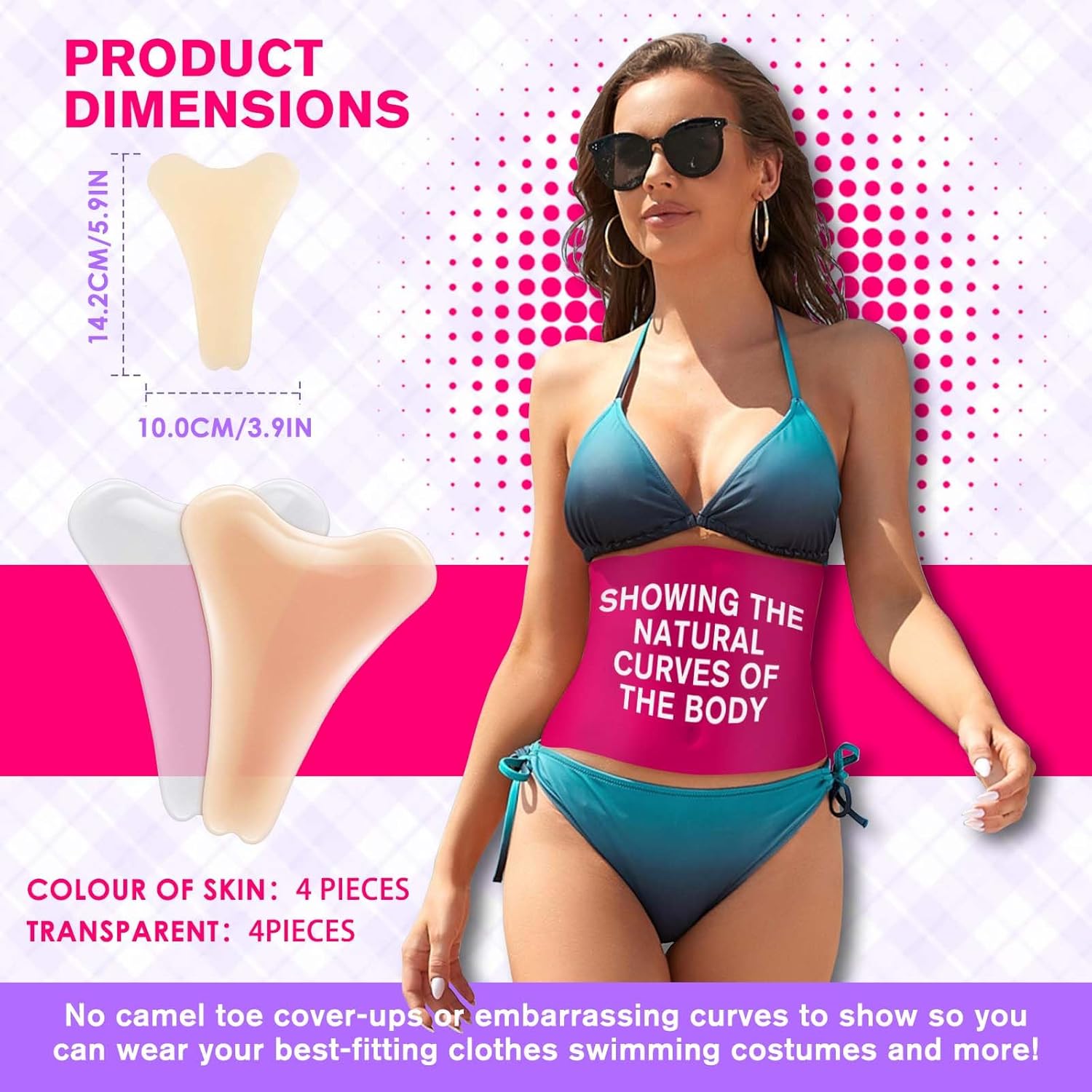 Pacify 8 Pack Silicone Clothing Liners - Reusable Y-Shape Seamless Concealer Pads for Women's Activewear & Swimwear