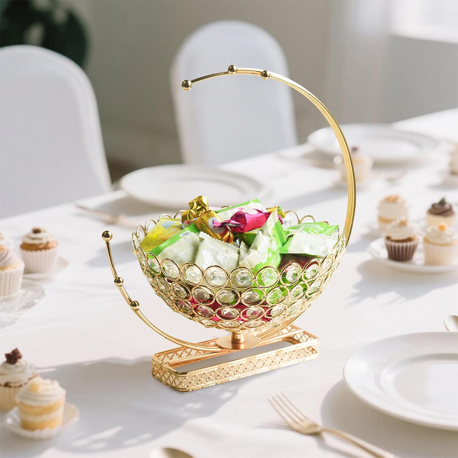 Metal & Crystal Coffee Pod Holder & Candy Basket - Elegant Multipurpose Storage Organizer for K Cups, Espresso Pods, Treats - Kitchen, Office, Home Bar (Gold, 2 PCS)