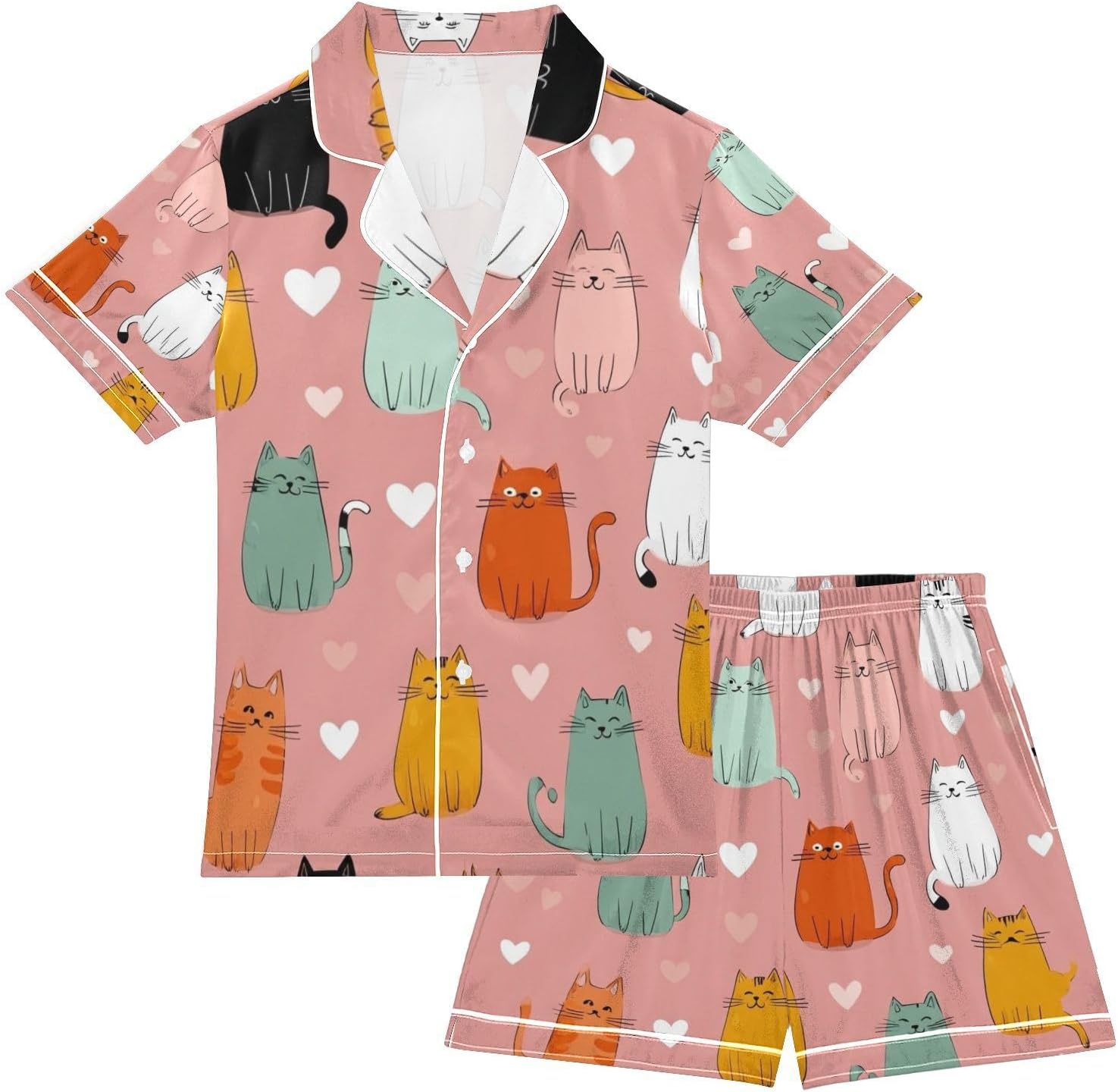 Silk Pajamas Sets Soft Satin 2 Piece Pjs Set Short Sleeve Sleepwear Nightwear