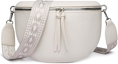FOMAX Women's Bum Bag, Wide Shoulder Strap in Bohemian Style, Extra Zip Compartment, Silver Double Zip, Cross Body Shoulder Bag